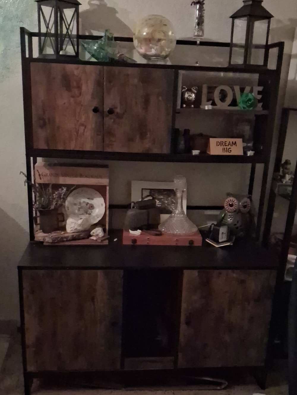 Industrial Wood Cabinet Shelf in Dark Brown and Black For Hideaway Cat Areas